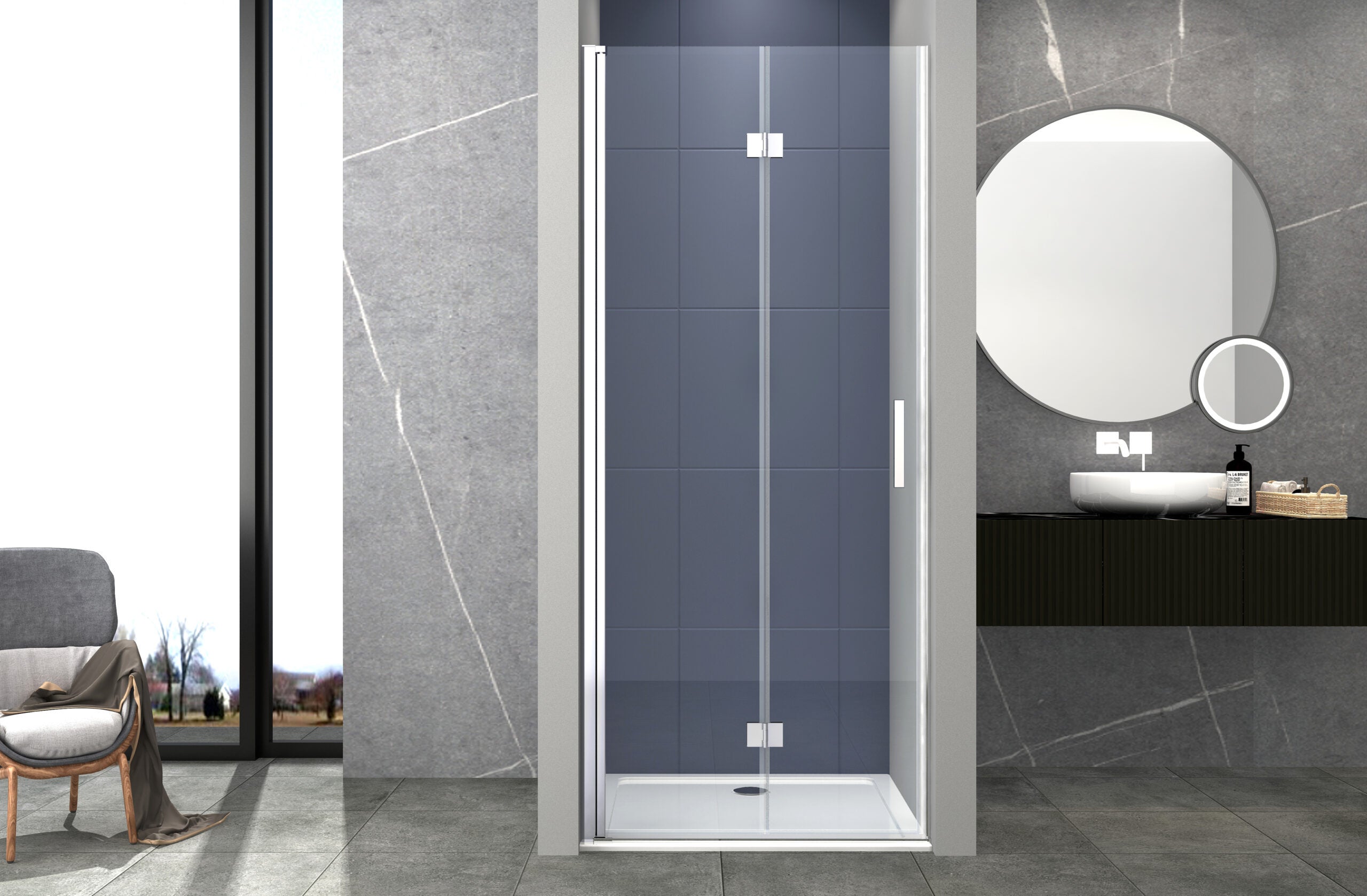 BERNSTEIN - Paroi de douche en niche 140x195cm , profil Noir mat, en