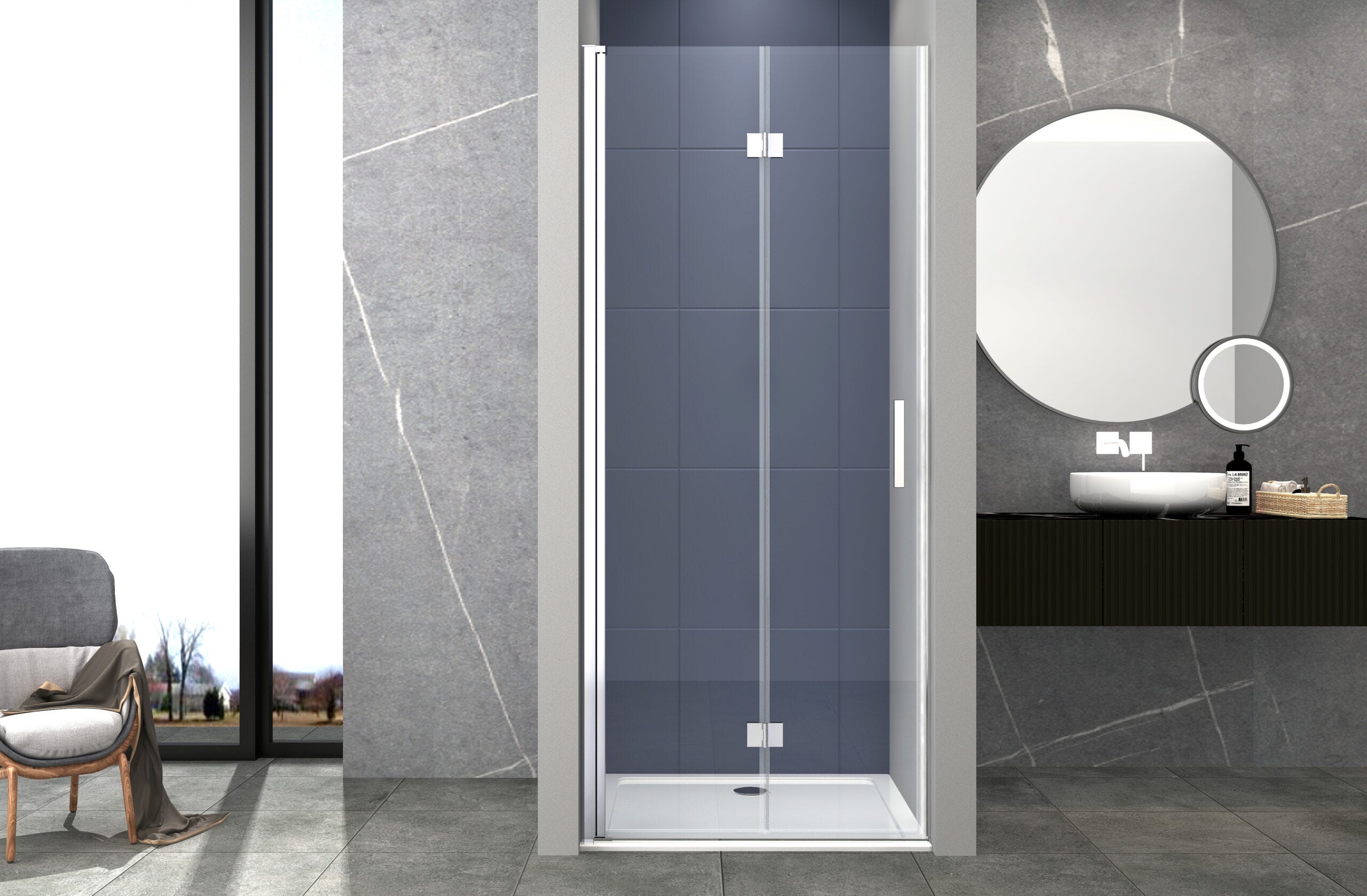 BERNSTEIN - Paroi de douche en niche 140x195cm , profil Noir mat, en BERNSTEIN - Paroi de douche en niche 140x195cm , profil Noir mat, en