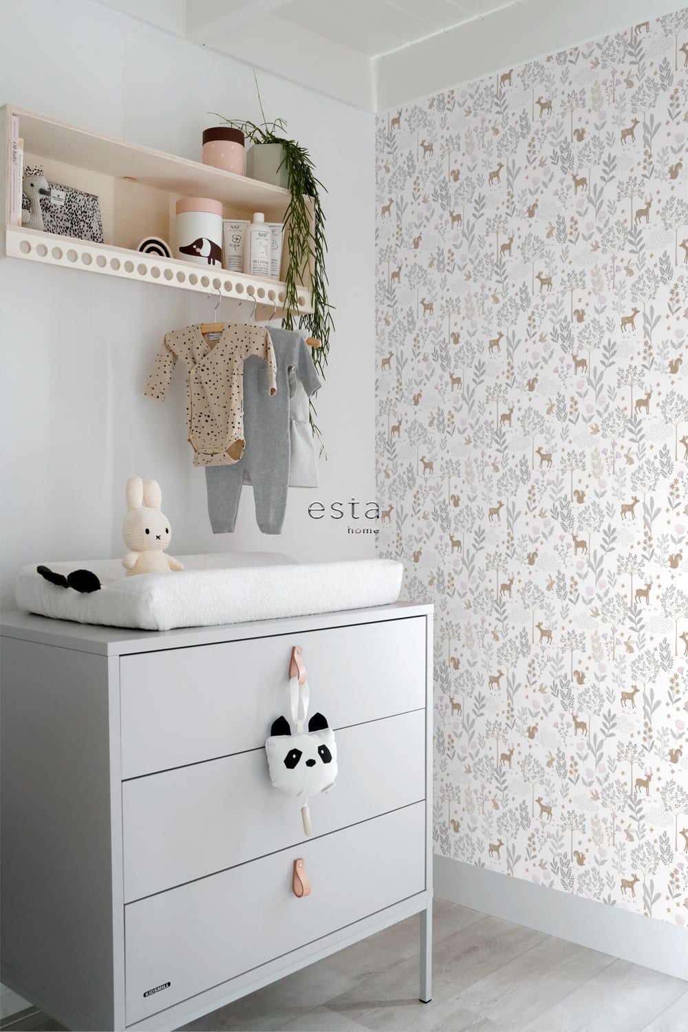 Papier peint forêt avec des animaux de la forêt lilas violet et beige - 53 cm x 10.05 m - ESTAhome - 3