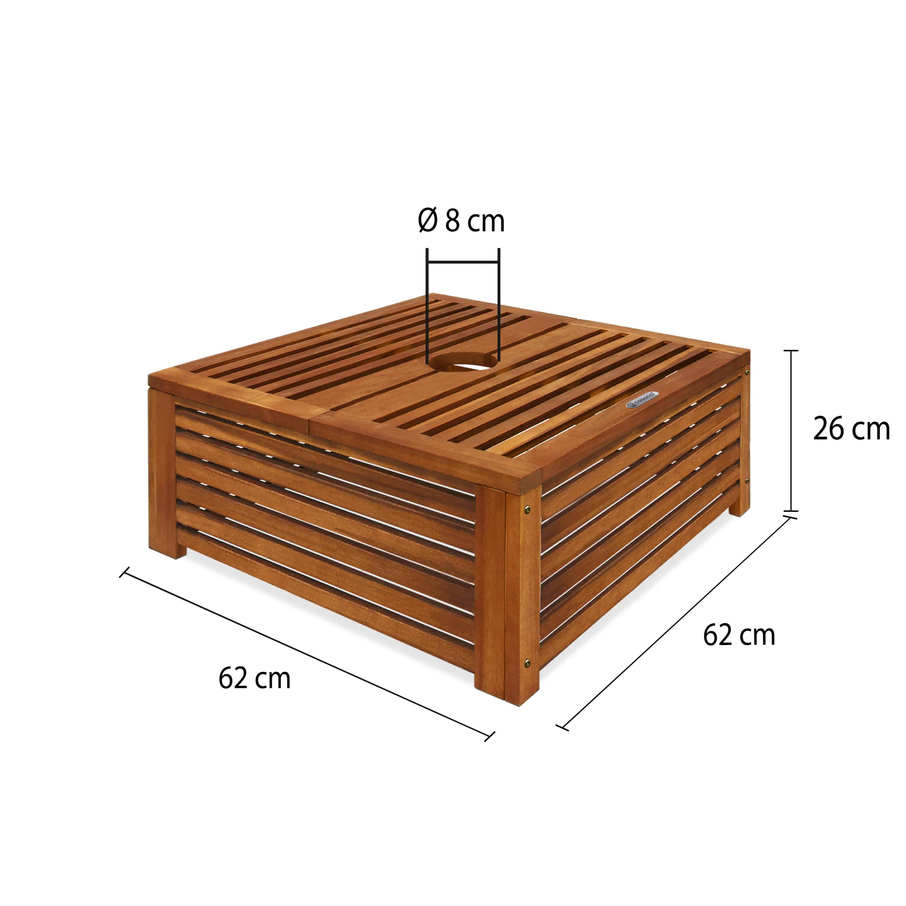 DEUBA Cache pied de parasol Table d´appoint extérieur en bois d'acacia 62x62x25cm diam. max. 9cm meuble jardin terrasse - 5