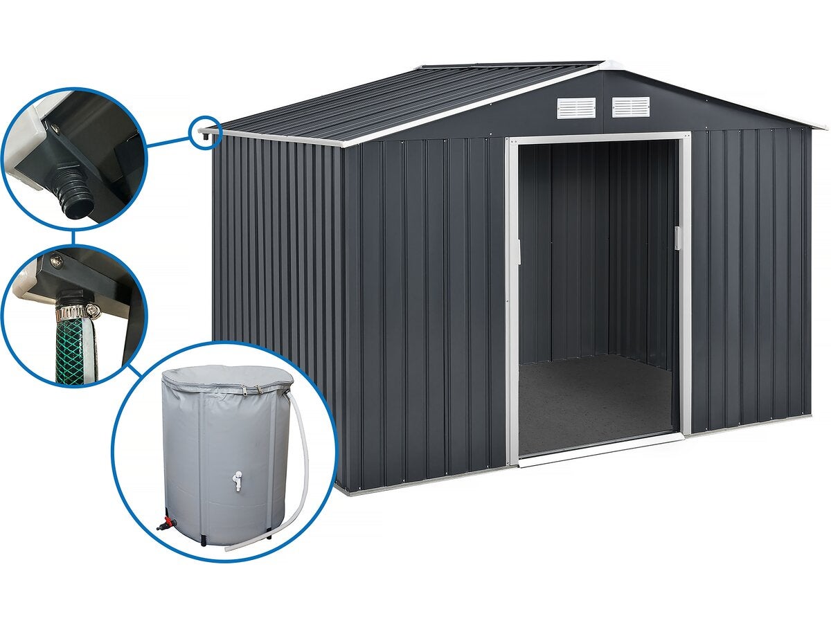 Abri de jardin métal -"Vegas" - 7.06 m² avec gouttière et récupérateur