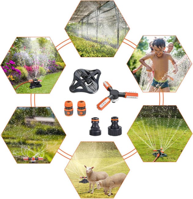 Arroseur automatique, arroseur de jardin, arrosage automatique de la pelouse, 3 buses, système d'irrigation rotatif à 360 ° - 3