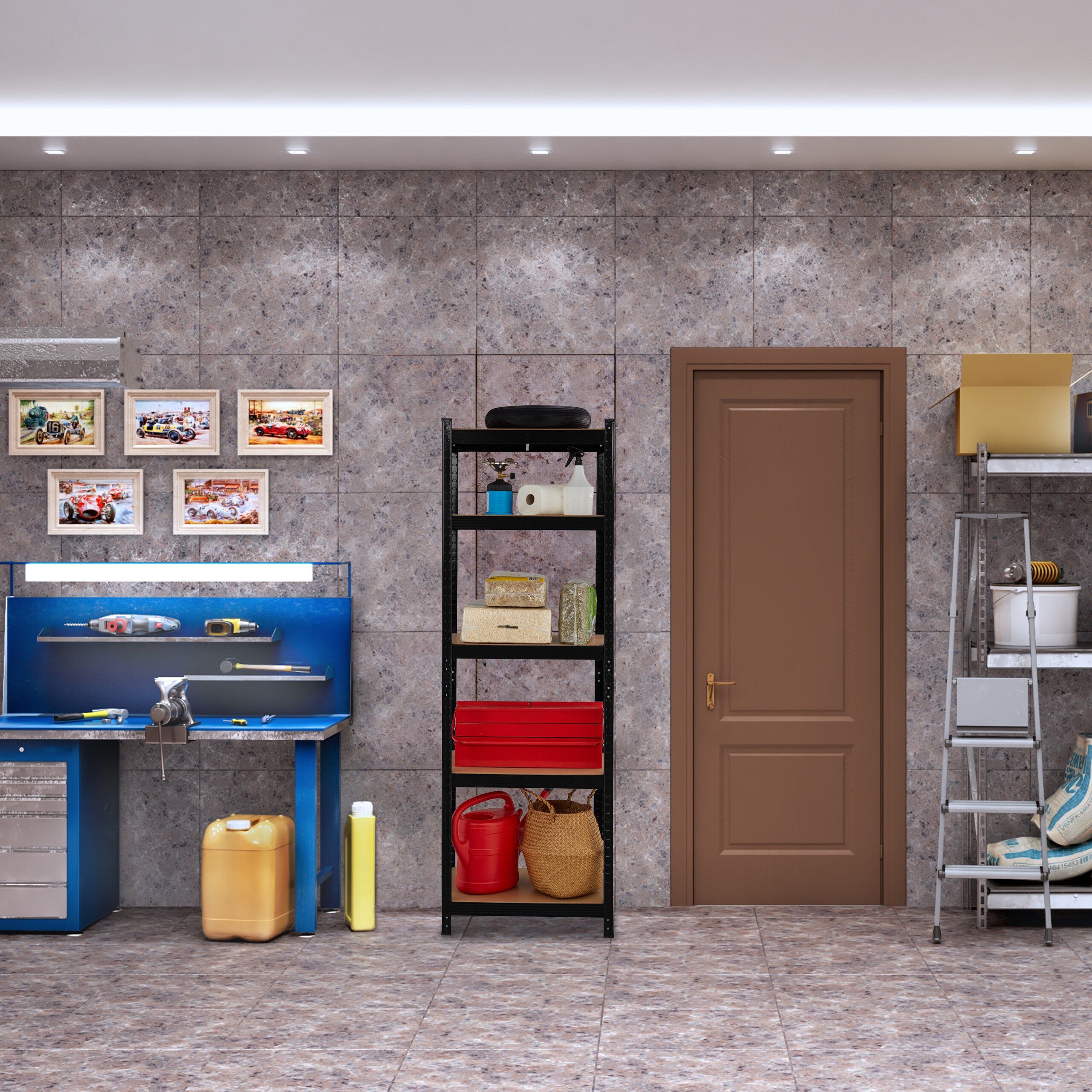 Étagère à charge lourde, HxLxP : 180x60x45 cm, jusqu'à 500 kg, 5 niveaux, cave, garage, stockage, acier, noir, Relaxdays - 2