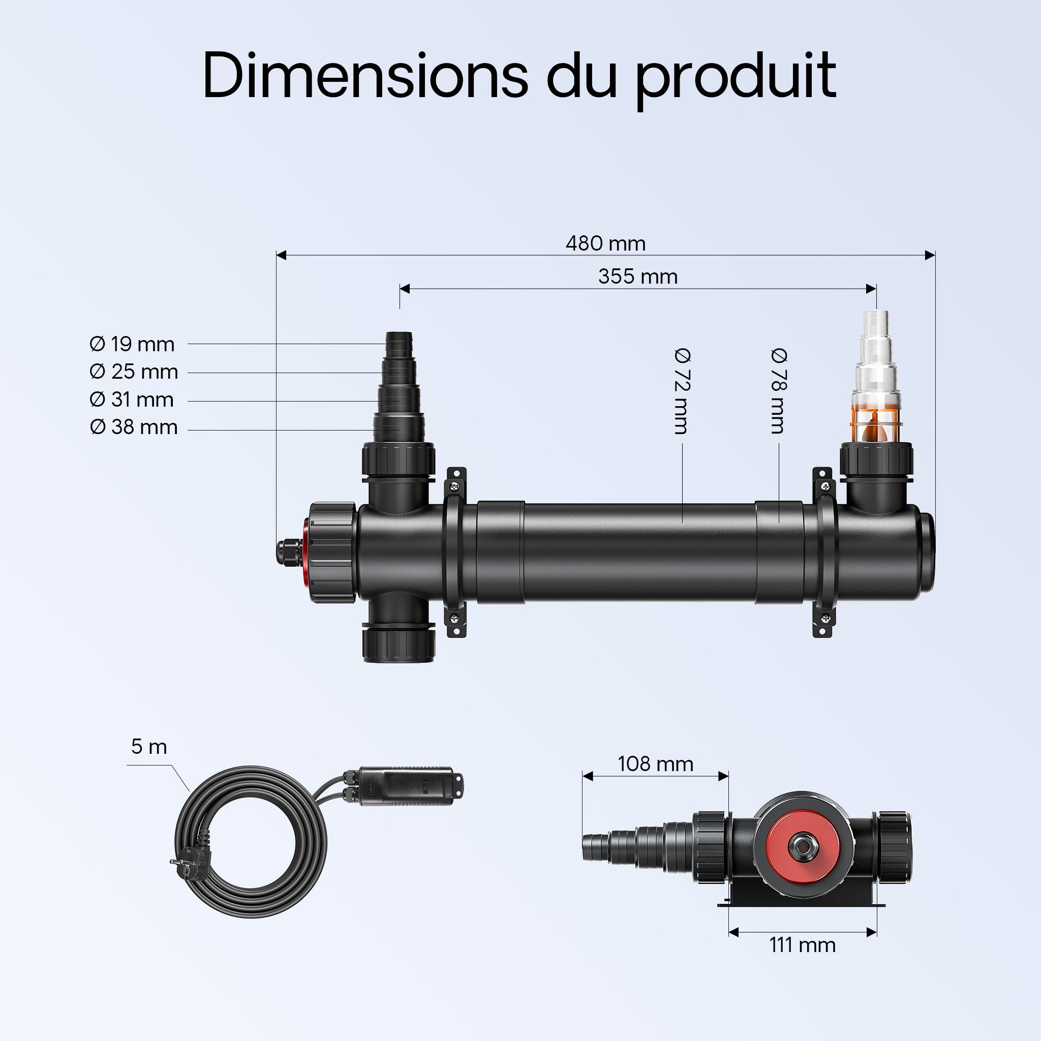 CUV-136 Stérilisateur Clarificateur de bassins ou d’étang - débit max. de 4500 l/h - avec Lampe rayons UV-C 36 W - pour Poissons et plantes… SunSun... - 3