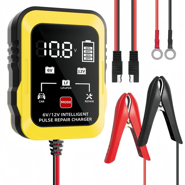 Ładowarka 6 V / 12 V — Ładowarka do akumulatorów samochodowych — Standardowa wtyczka UE — Adapter do akumulatora — Akumulator kwasowo-ołowiowy