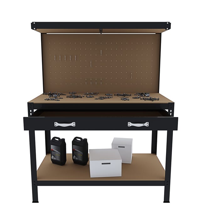 Banco Da Lavoro Con Cassetto E Pannello Forato - 120x60 Cm, Portata 370 Kg - Foto 9