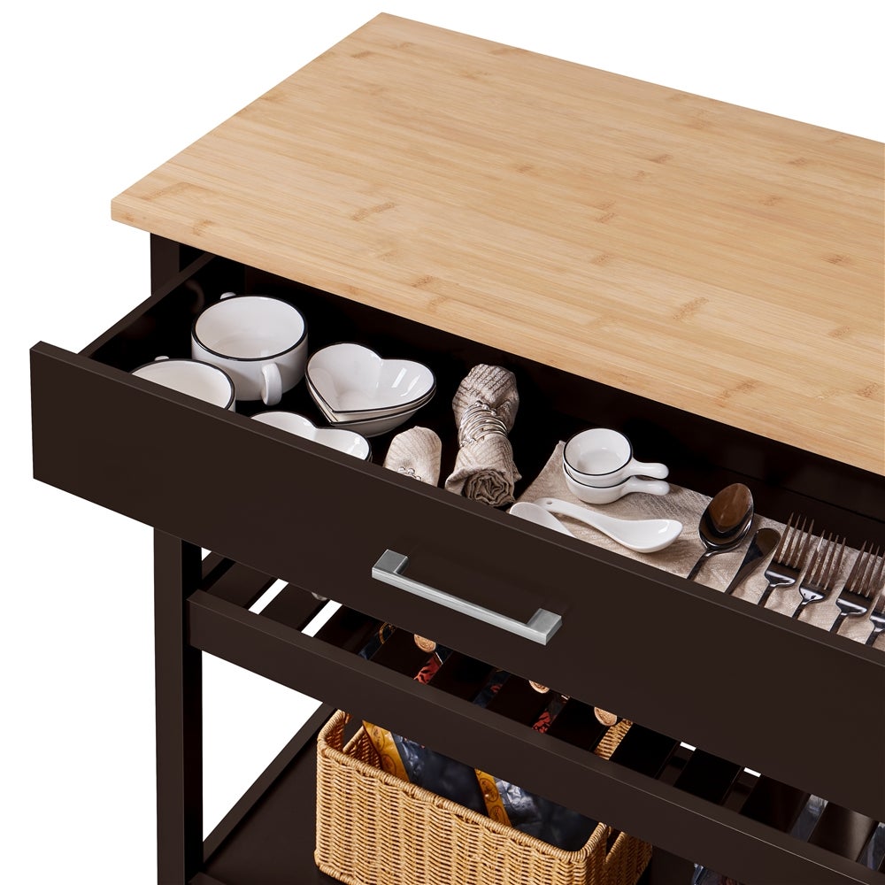 Desserte Roulante en Bois à Tiroir Chariot de Cuisine avec Plan de Travail Étagères Porte-épices Espresso Yaheetech - 9