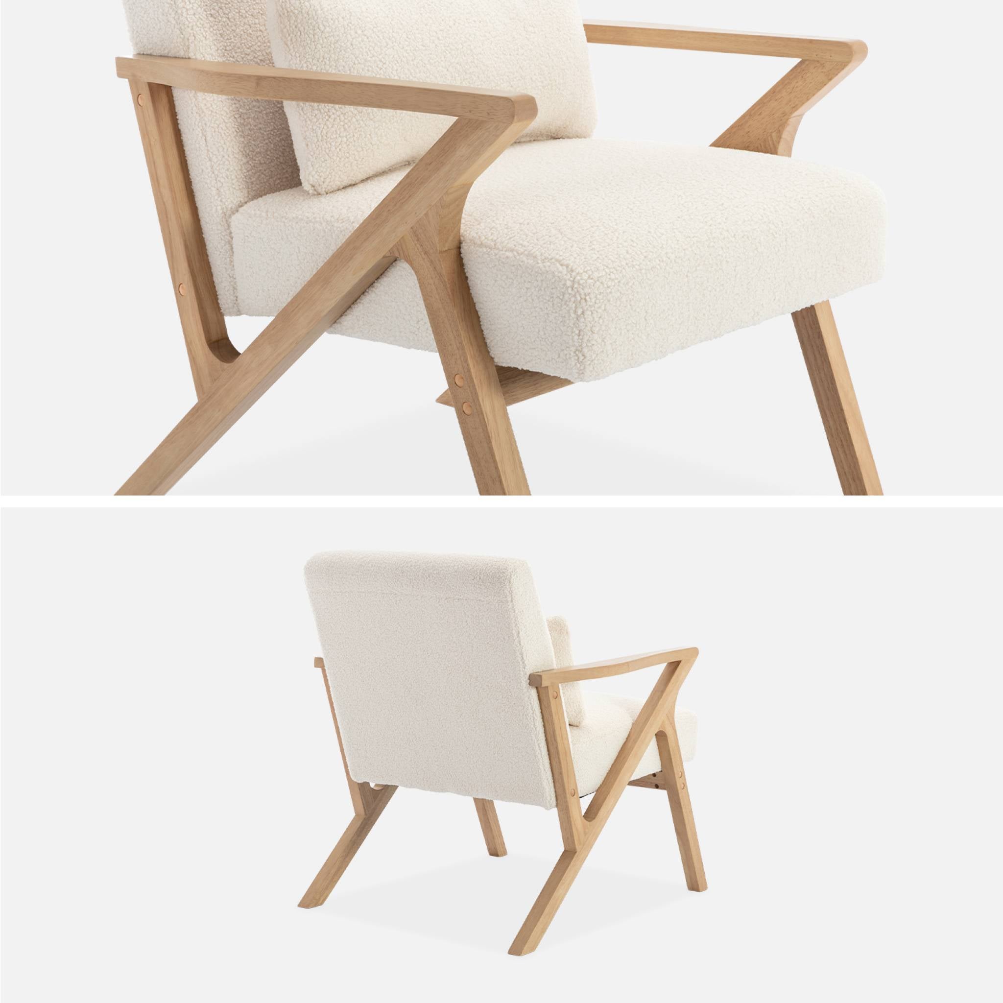 Fauteuil scandinave bois d'hévéa et bouclette crème ANTOINE ANTOINE - 5