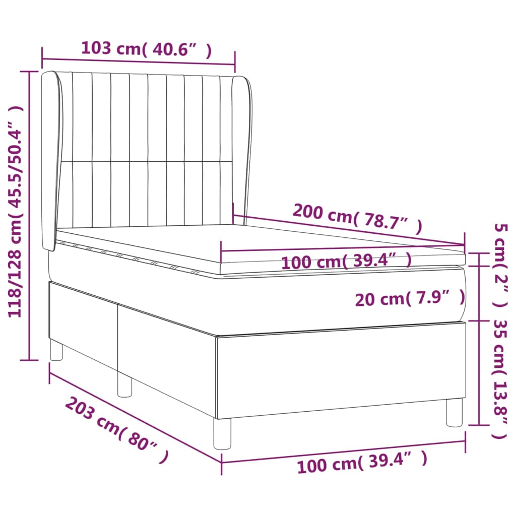 Sommier à lattes de lit avec matelas Bleu 100x200 cm Tissu — COMFORTXL - 7