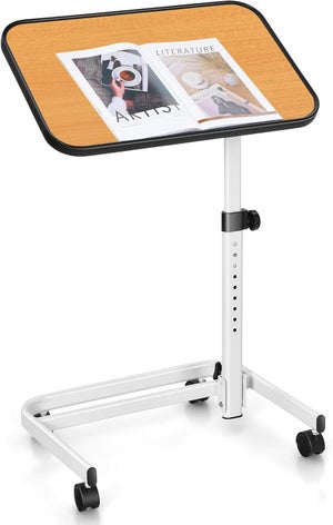 Table D’appoint Réglable En Hauteur – Avec Roulettes Et Plateau Inclinable – Idéale Télétravail, Lecture (chêne Clair)