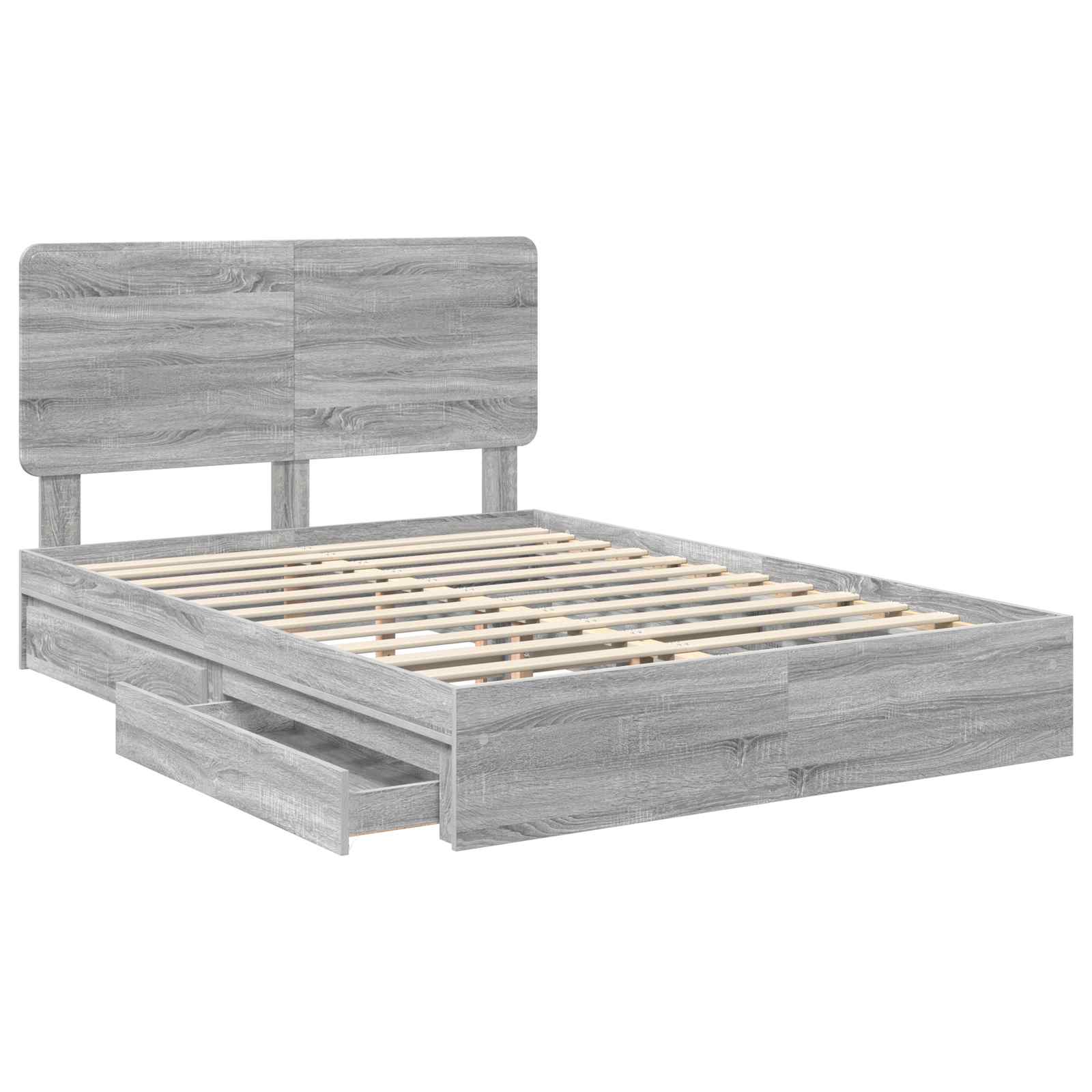 Lit avec rangement, panneau de bois, gris, pour la chambre, 140 × 200 cm - 5