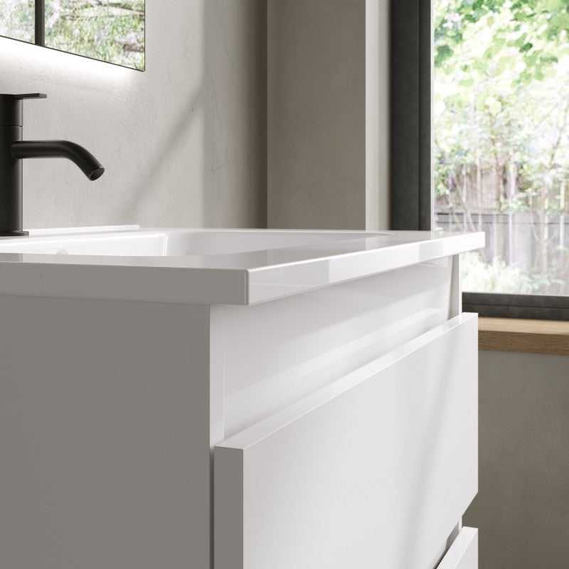 Conjunto MUEBLE de Baño con 3 Cajones + LAVABO 【ANCHO 60】 【BLANCO BRILLO】 - 6