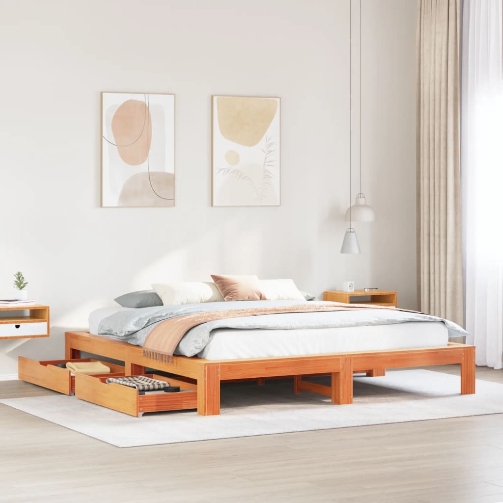 VidaXL Giroletto In Legno Massello Di Pino 90x200 Cm Con Scrivania E Contenitore - Letto Con Testiera E Base A Doghe - Senza Materasso