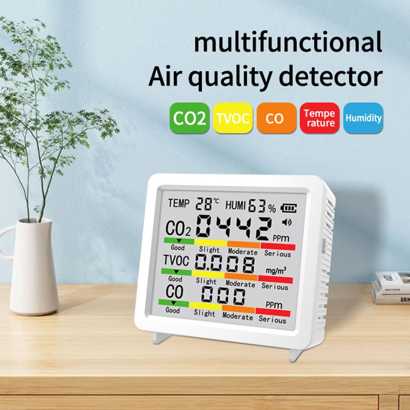 El monitor de calidad del aire interior mide CO2/TVOC/CO/temperatura y humedad (blanco),detector co2 - 2