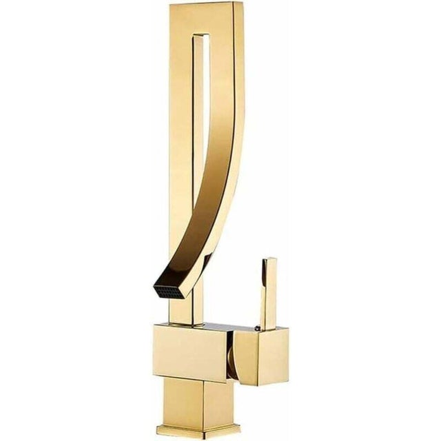 Torneira de lavatório giratória de latão dourado, para água quente e fria, com efeito cascata.