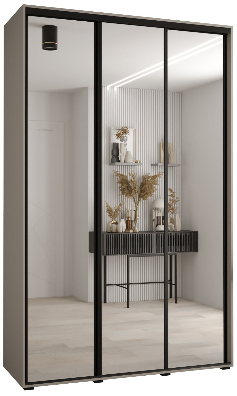 Szafa przesuwna z lustrem wysoka Dakota 2 160 x 60 x 235,2 cm kaszmir + u. czarny - Abiks Meble