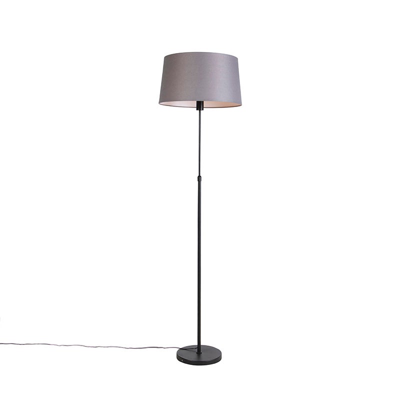 Lampa stojąca czarna z abażurem z ciemnoszarego lnu 45 cm - Parte