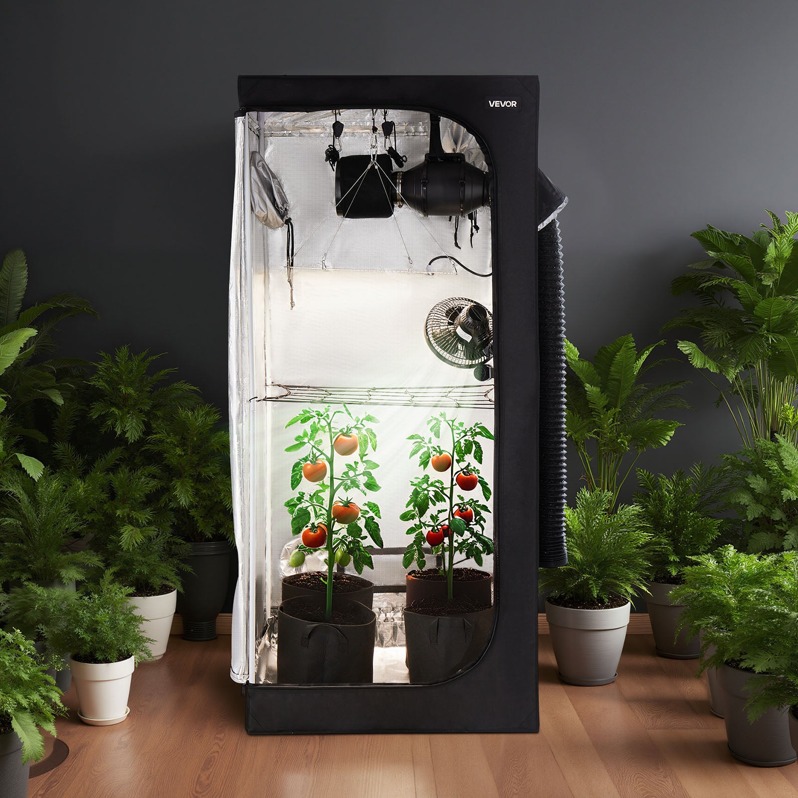 Chambre Culture VEVOR, 80x80x180 cm, Éclairage LED Spectre Complet, Système Ventilation, Mylar 600D Hautement Réfléchissant, pour Plantes Intérieur - 8