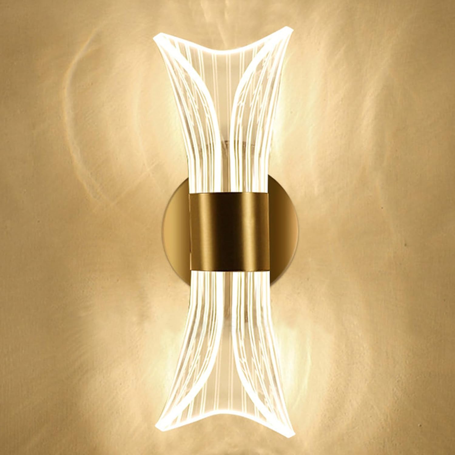 Kreatywna lampa ścienna LED do powieszenia na noc, światło trójkolorowe, złota podstawa, 22*8 cm, klosz akrylowy. - 2