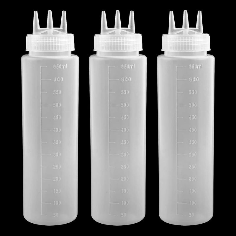 Zestaw 3 butelek do wyciskania, butelek na przyprawy z 3 otworami, plastikowych dozowników do przypraw z miarkami