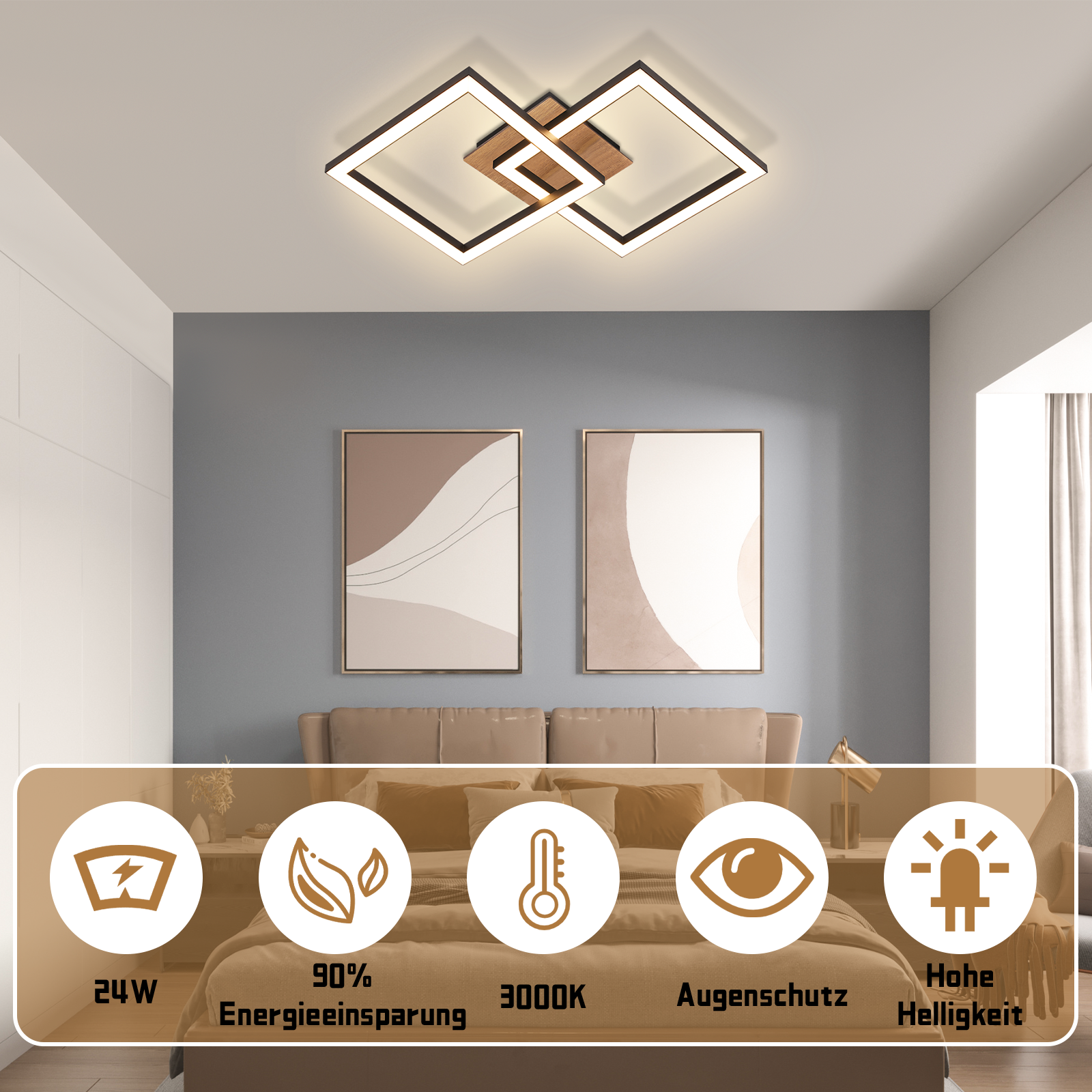 Leti Plafoniera LED Da Soffitto Moderna 9W 3000K 480 Lm – Luce Calda E Risparmio Energetico - 3