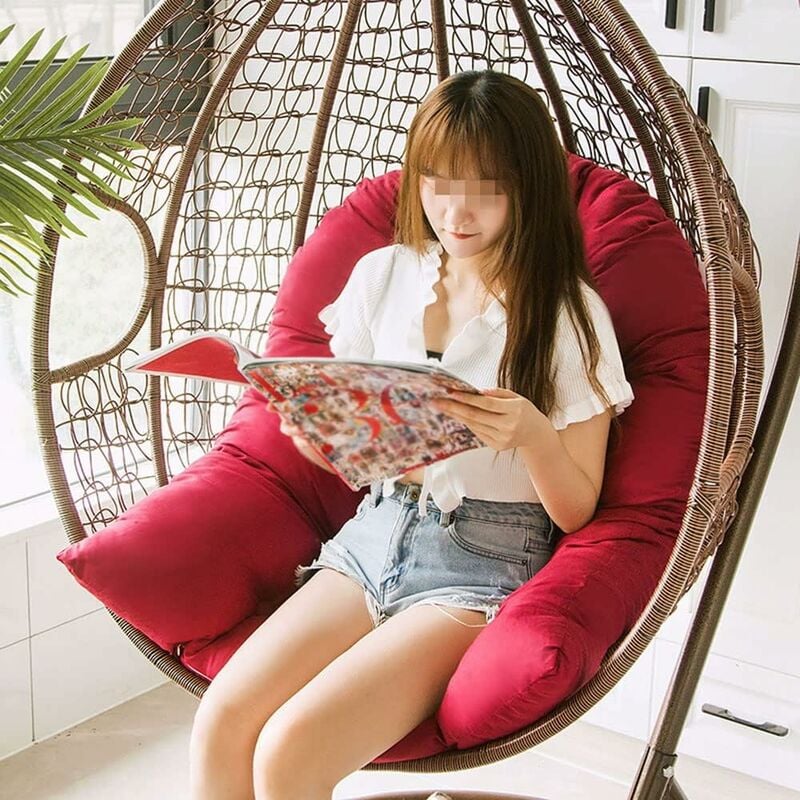 Balançoire Suspendue Panier Coussin,Hanging Egg Chair Hammock Tapis Chaise Siège Amorti Fauteuil Coussin Déhoussable，Burgundy,n'inclut pas la gondole - 2
