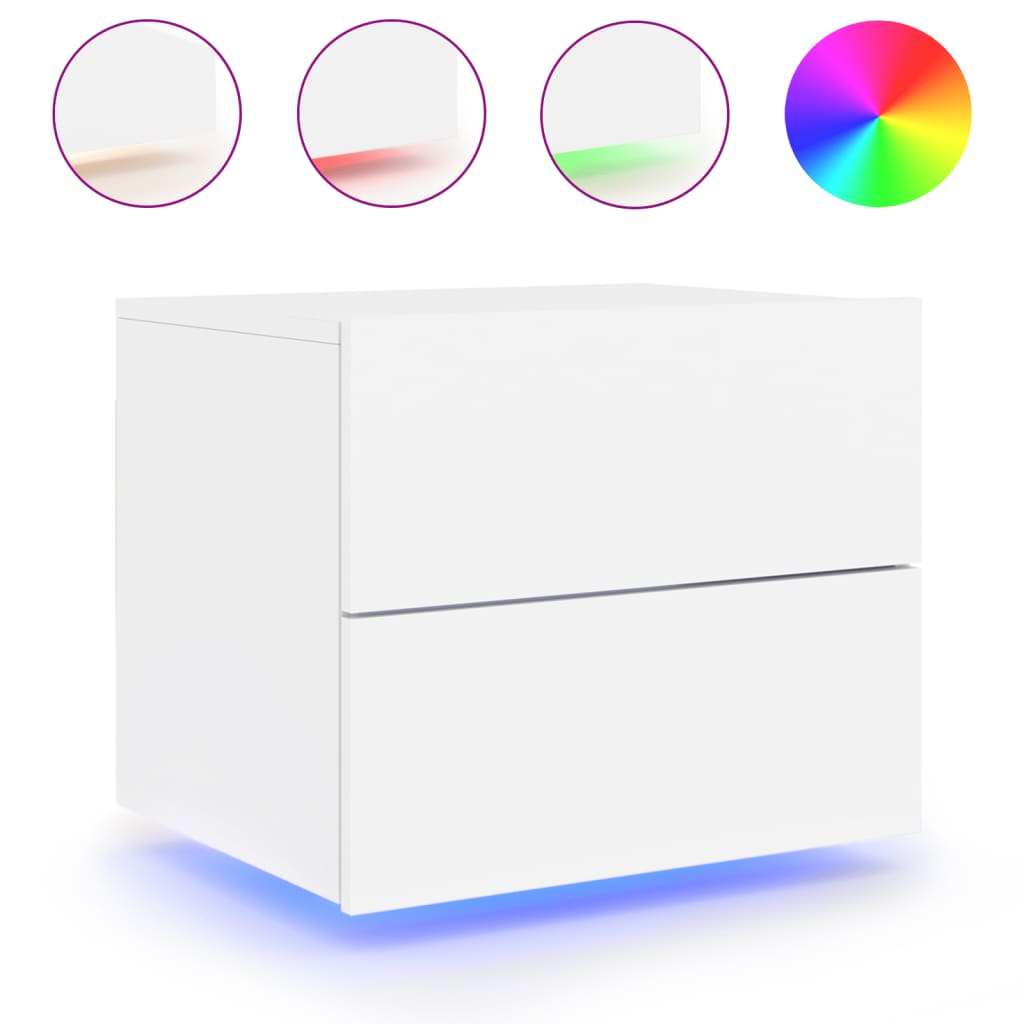 Pack de 2 Mesitas de noche de pared，Mesitas de noche flotantes，Mesilla de noche con luces LED blanco CFW76307 - 5