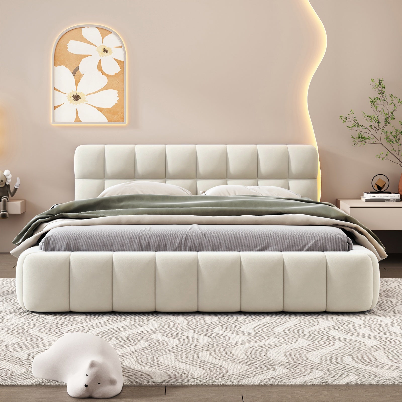 Lit Double rembourré 140 x 190cm, Lit Bubble avec sommier à Lattes, Lits 2 Personnes Capitonne avec Tête de Lit, Cadre de lit pour Adultes et Adolesc - 2