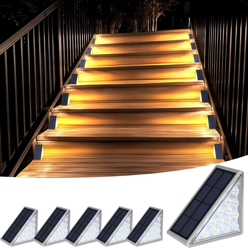 Zestaw 6 wodoodpornych lamp solarnych IP65 do schodów, patio, ganku i ogrodu – nowoczesna i funkcjonalna dekoracja zewnętrzna
