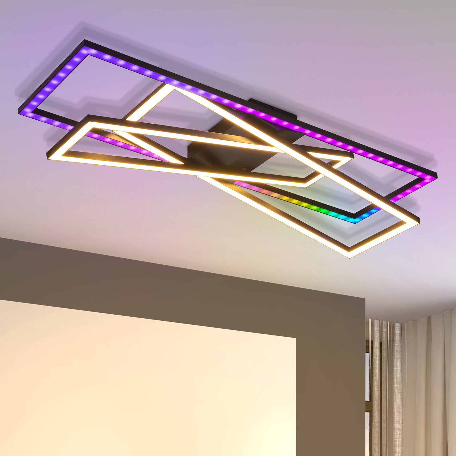 NETTLIFE Lampa sufitowa LED do salonu, czarna, prostokątna, ściemnialna, nowoczesny design