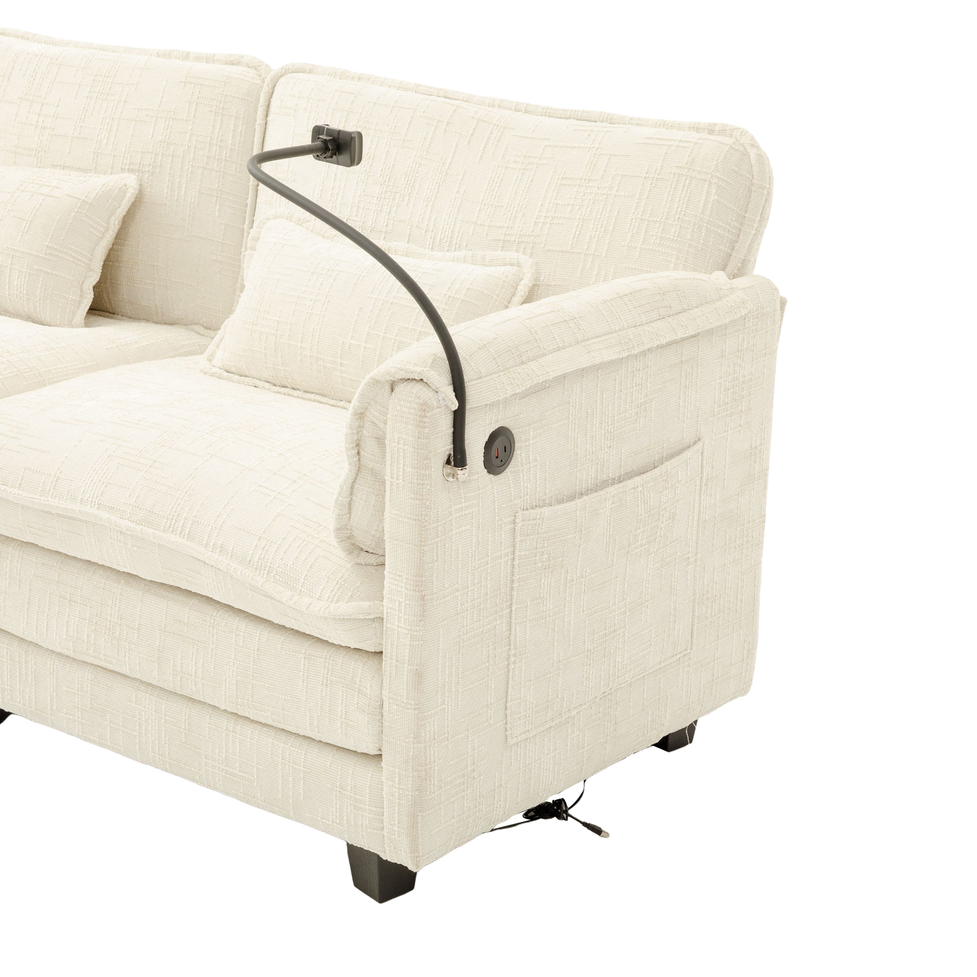 Divano 2 Posti USB Schiuma Memory Foam Borsa Laterale Supporto Mobile Sgabelli Modulari Ciniglia Beige Soggiorno Home Office - 6