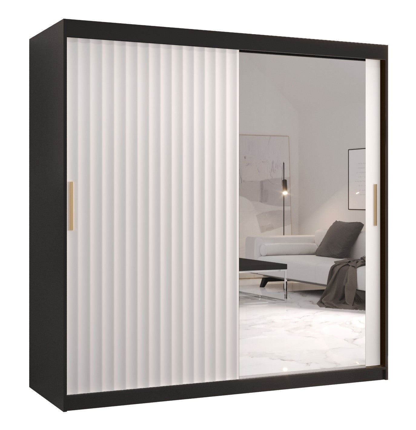 Szafa przesuwna garderoba RIFLO WAVE 2 180 x 62 x 200 cm Czarny + Biały - Abiks Meble