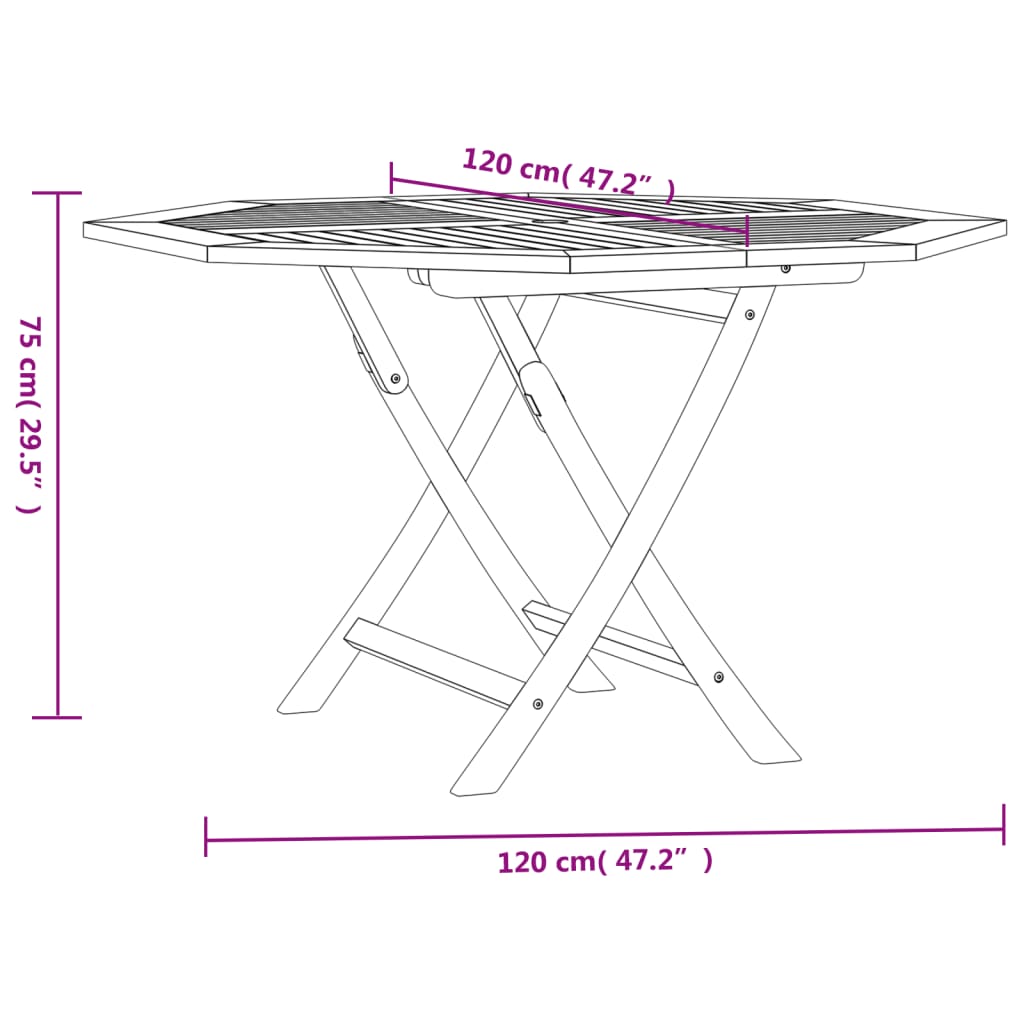 Table pliable de jardin 120x120x75 bois massif de teck - 8