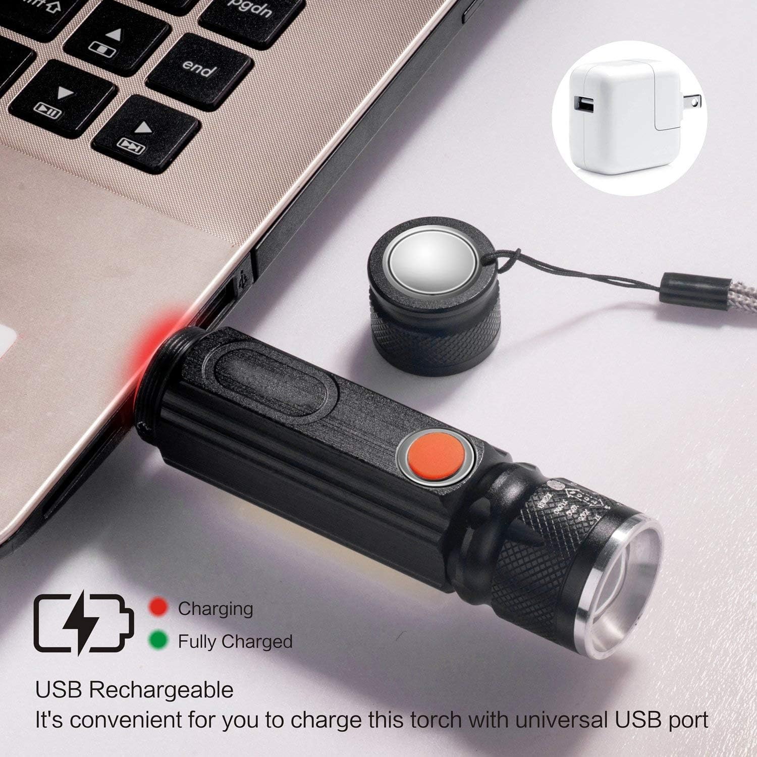 Akumulatorowa, mocna latarka LED, latarka z ładowarką USB, wodoodporna mini latarka kempingowa - 3