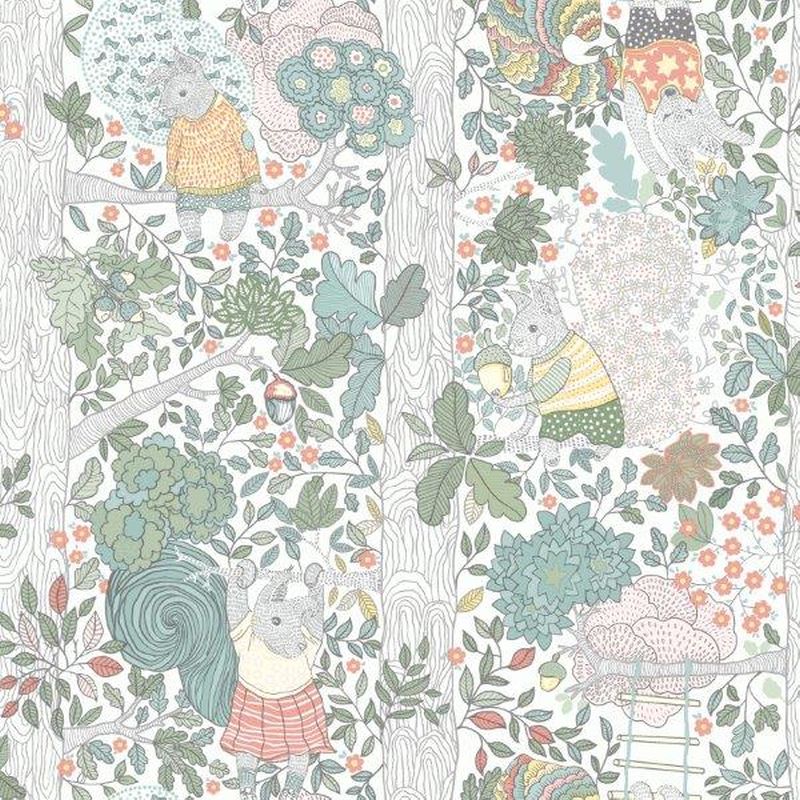 Papel pintado bosque con animales del bosque gris - 53 cm x 10.05 m - borastapeter