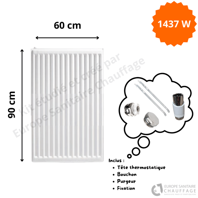 Radiateur Acier H.90 x L.60 cm Stelrad 1437W T22