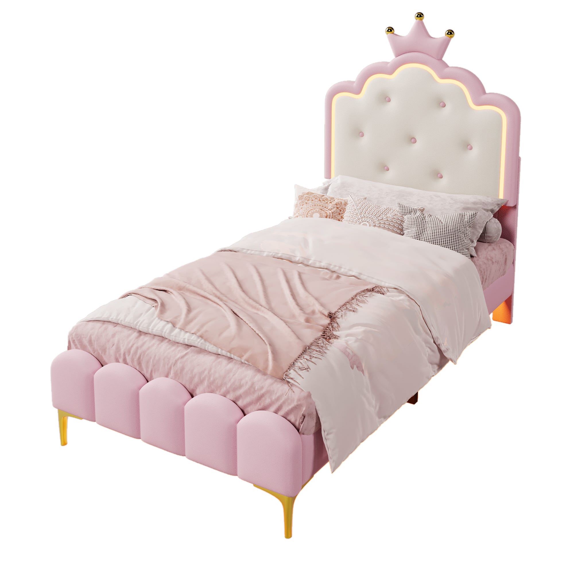NLDGR Lettino imbottito per bambini, 90 x 200 cm, colore rosa, letto matrimoniale a corona, letto NLDGR Lettino imbottito per bambini, 90 x 200 cm, colore rosa, letto matrimoniale a corona, letto