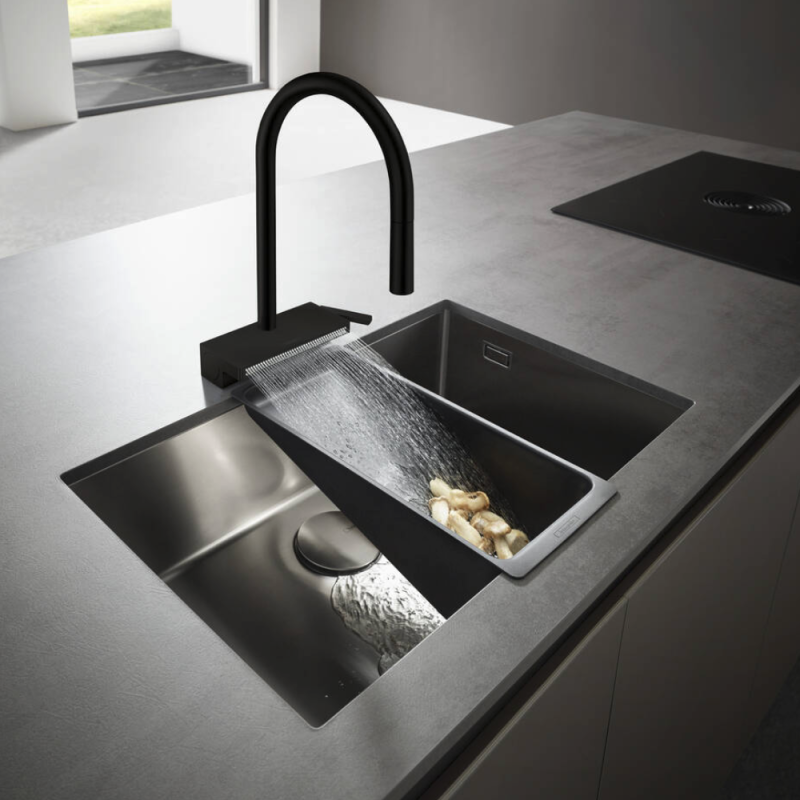 Rubinetto cucina con doccetta HANSGROHE Aquno Select M81 170 nero opaco 3 getti + detergente Briochin - 2
