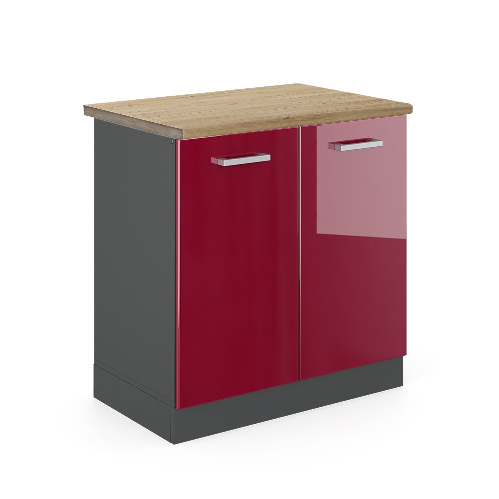 Vicco Szafka pod zlew R-Line, Czerwony połysk, 80 cm , BP Dąb