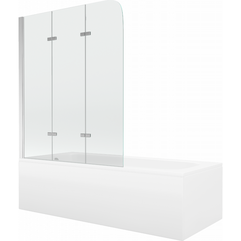 Mexen Vega wanna prostokątna 180 x 80 cm z obudową i parawanem 3-skrzydłowym 120 cm, transparent, chrom - 550118080X9012030100