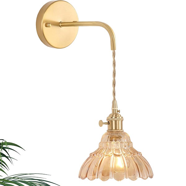 Floralna Lampa Ścienna ze Szkła z Oświetleniem LED 4W - Retro Żyrandol z Regulowanym Łańcuchem - Nastrojowe Światło do Stylowego Wnętrza, Lampka Nocna