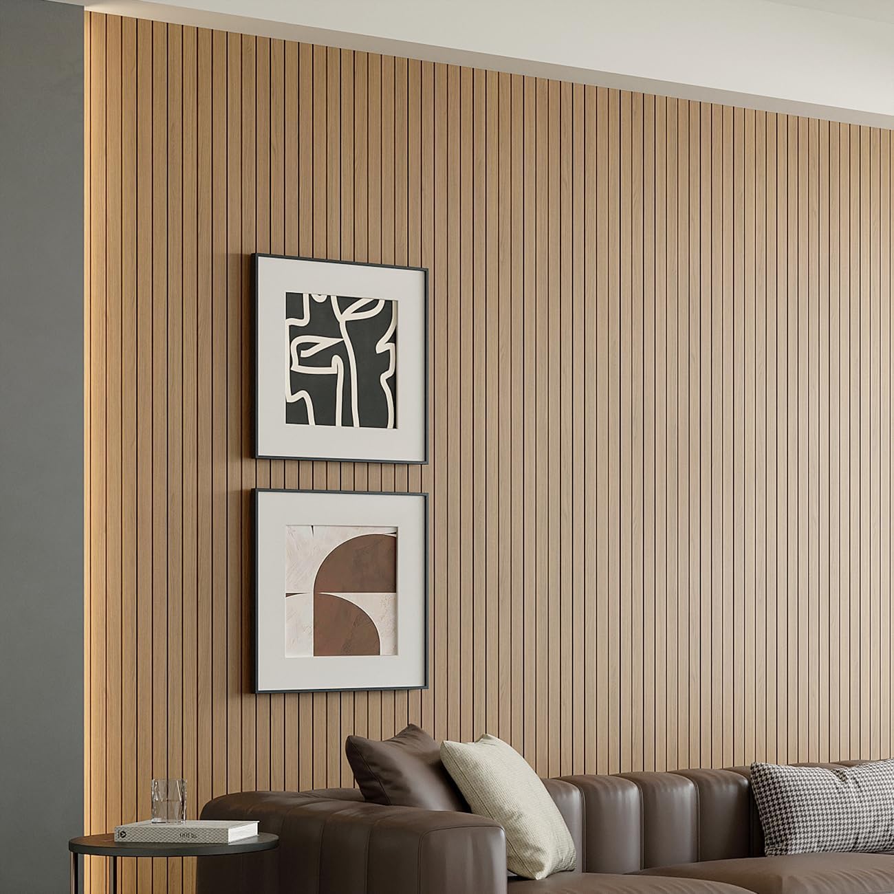 Panneau mural PVC 300 x 60 cm, autocollant, imitation chêne, insonorisant, pour murs et plafonds, marron naturel. - 2