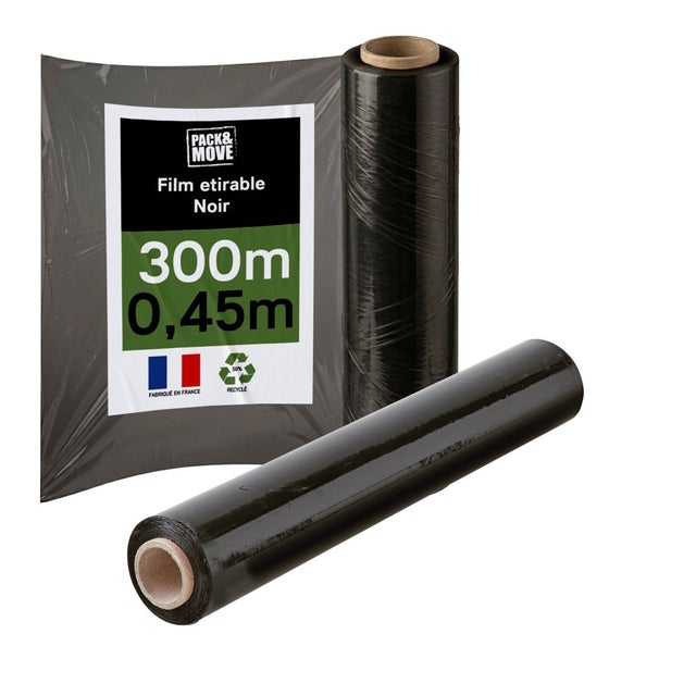 Film étirable noir - Protection meubles et palette - 300 m - Lot 2 rouleaux - Déménagement et emballage