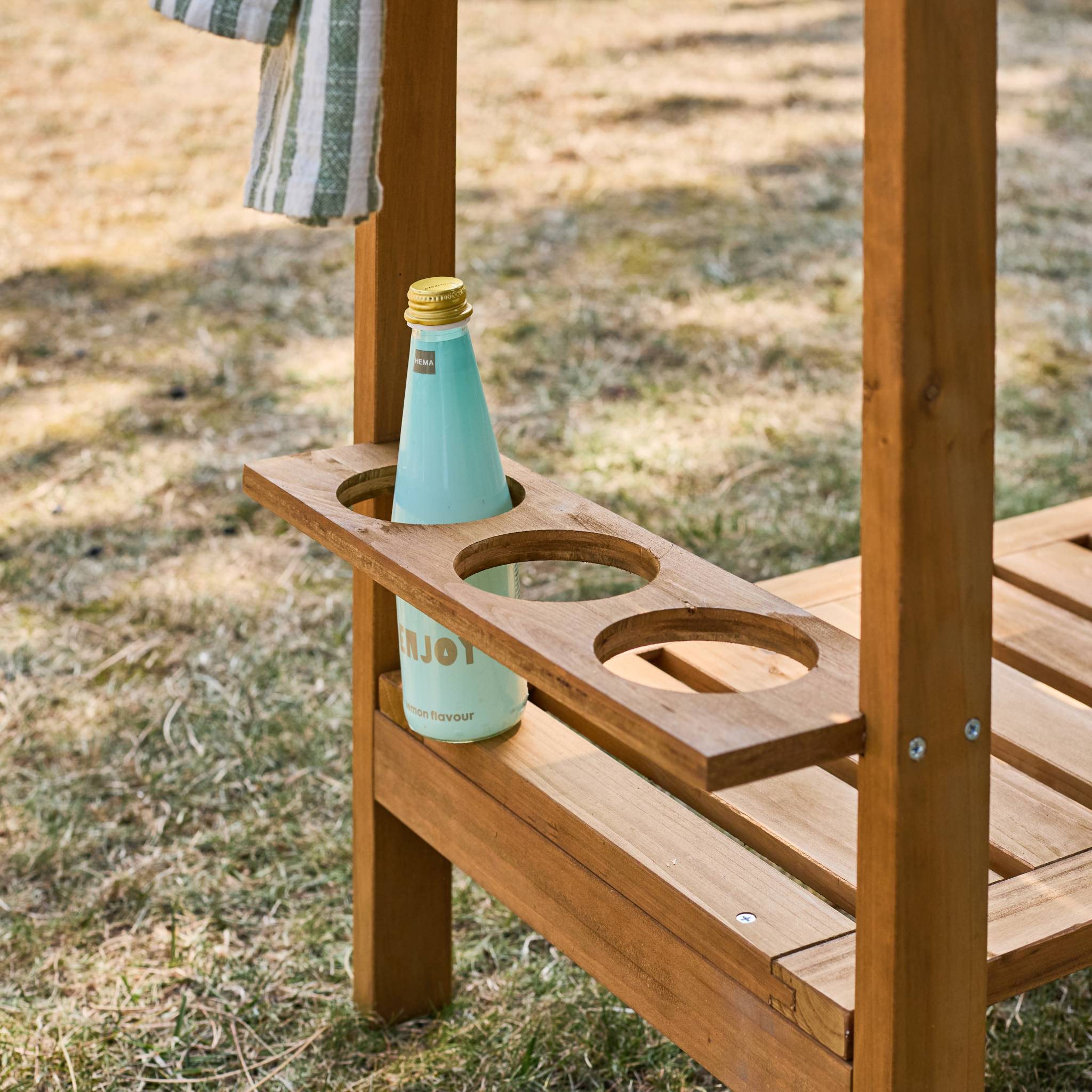 Desserte extérieure 95 cm en bois avec roues et poignée. Bois naturel. L 95 x l 47 x h 74cm AULNE - 7