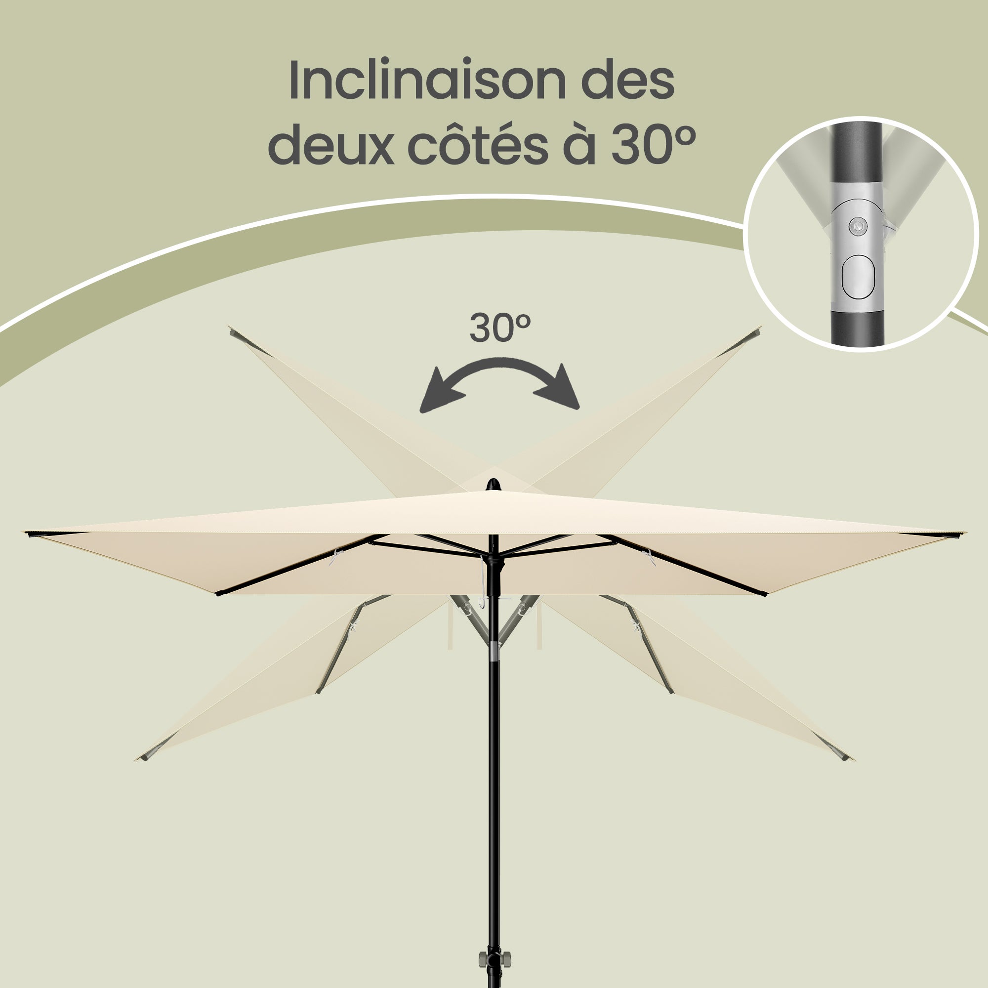 Parasol Rectangulaire Inclinable 232 x 149 cm, Protection Solaire UPF 50+, pour Plage, Terrasse, Jardin, Beige - 4