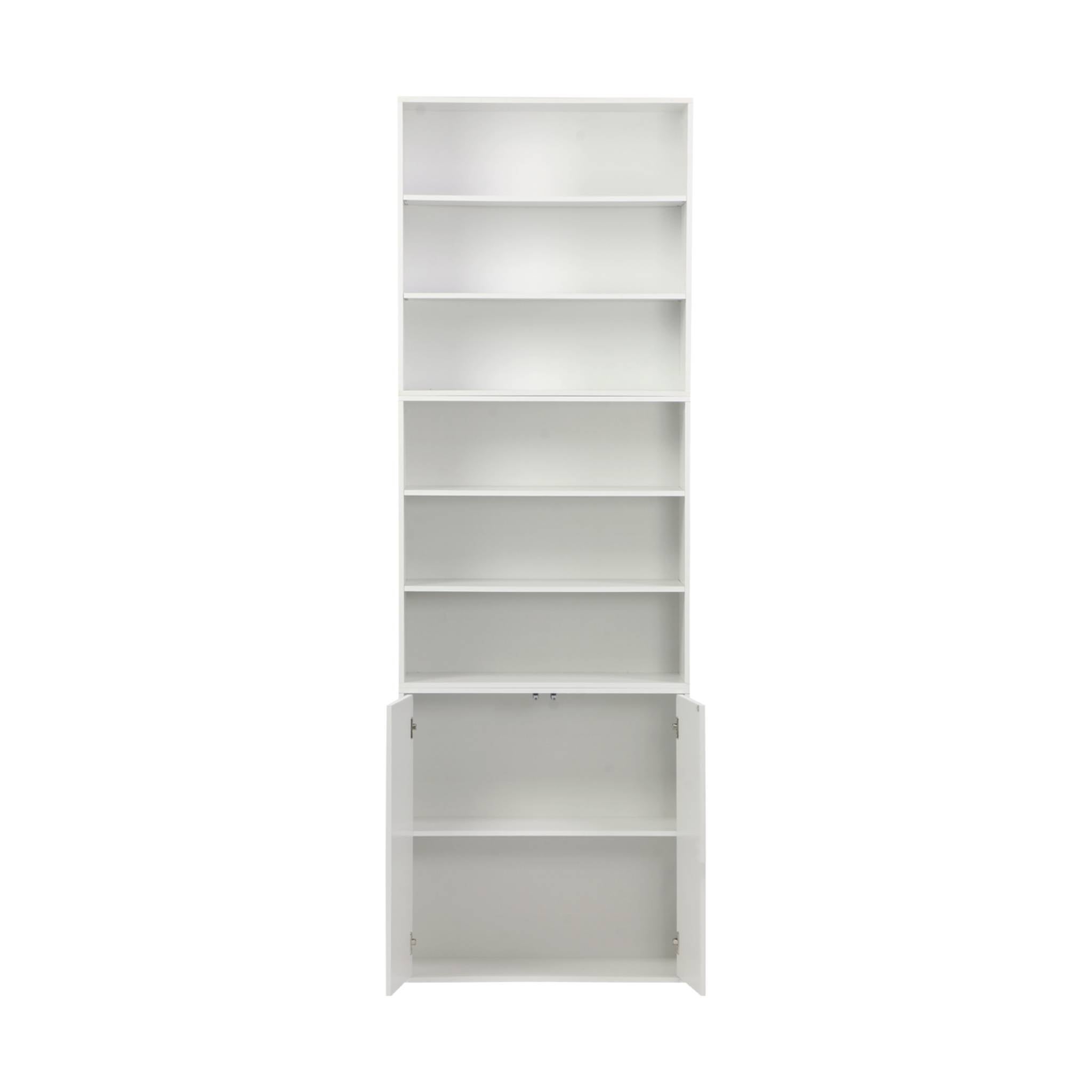 Estante, biblioteca modulável decoração madeira, 2 portas e 5 prateleiras, Kompo, Branco, 70x35x210 cm - 6