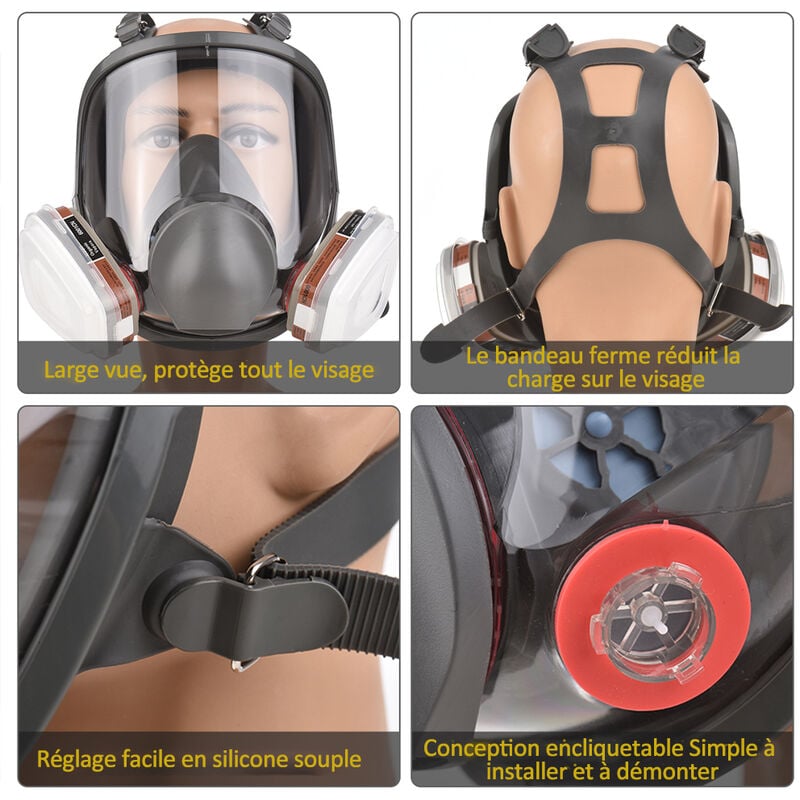 16 en 1 masque complet Masque à gaz 1 corps de masque + 2 x cartouches 3 + 2 x bouchons de filtre + 10 tampons de filtre + 1 sac de rangement - 3