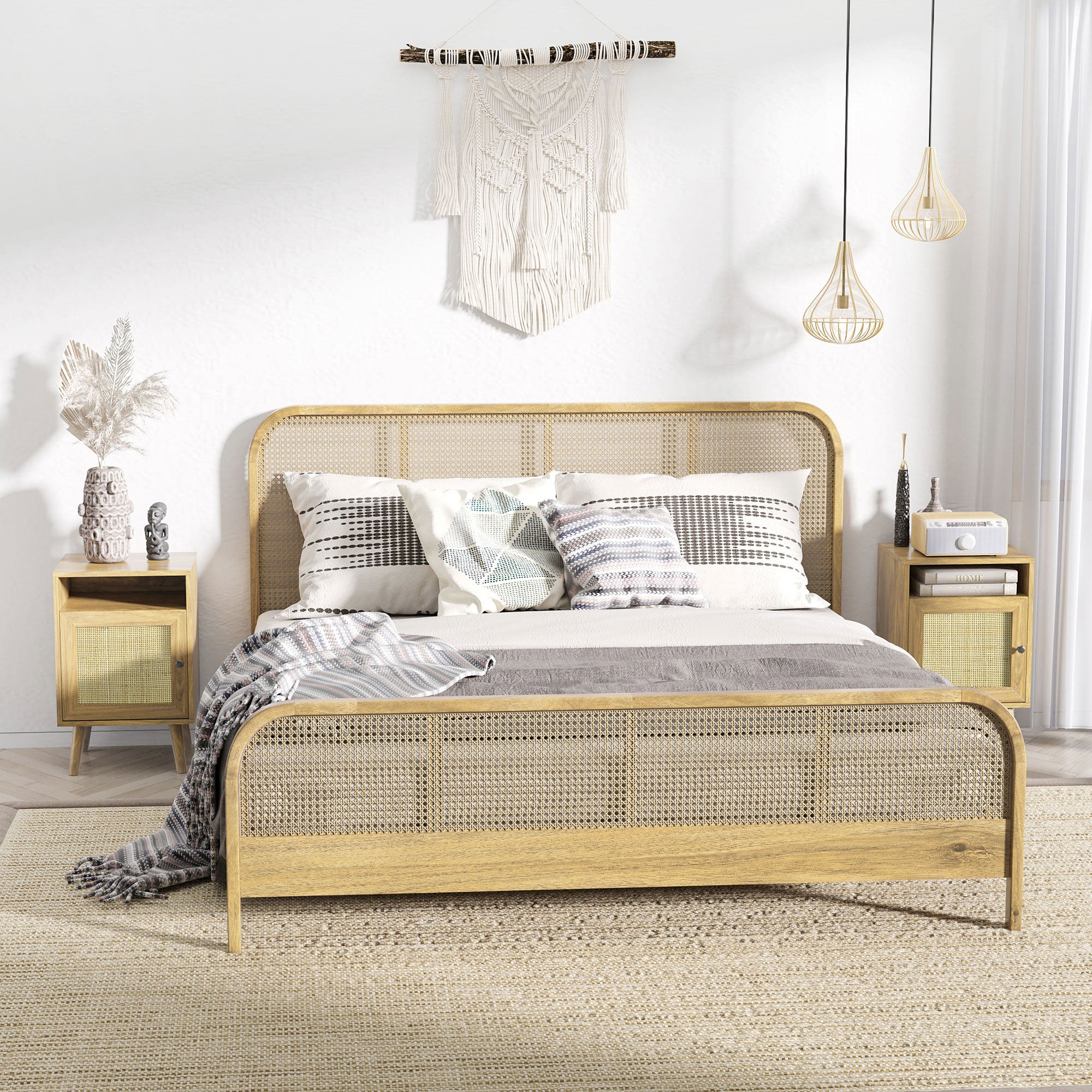 Homcom Mesitas De Noche Melamina De Madera, Ratán Madera Natural 39X35x60 Cm Claro , Leroy Merlin