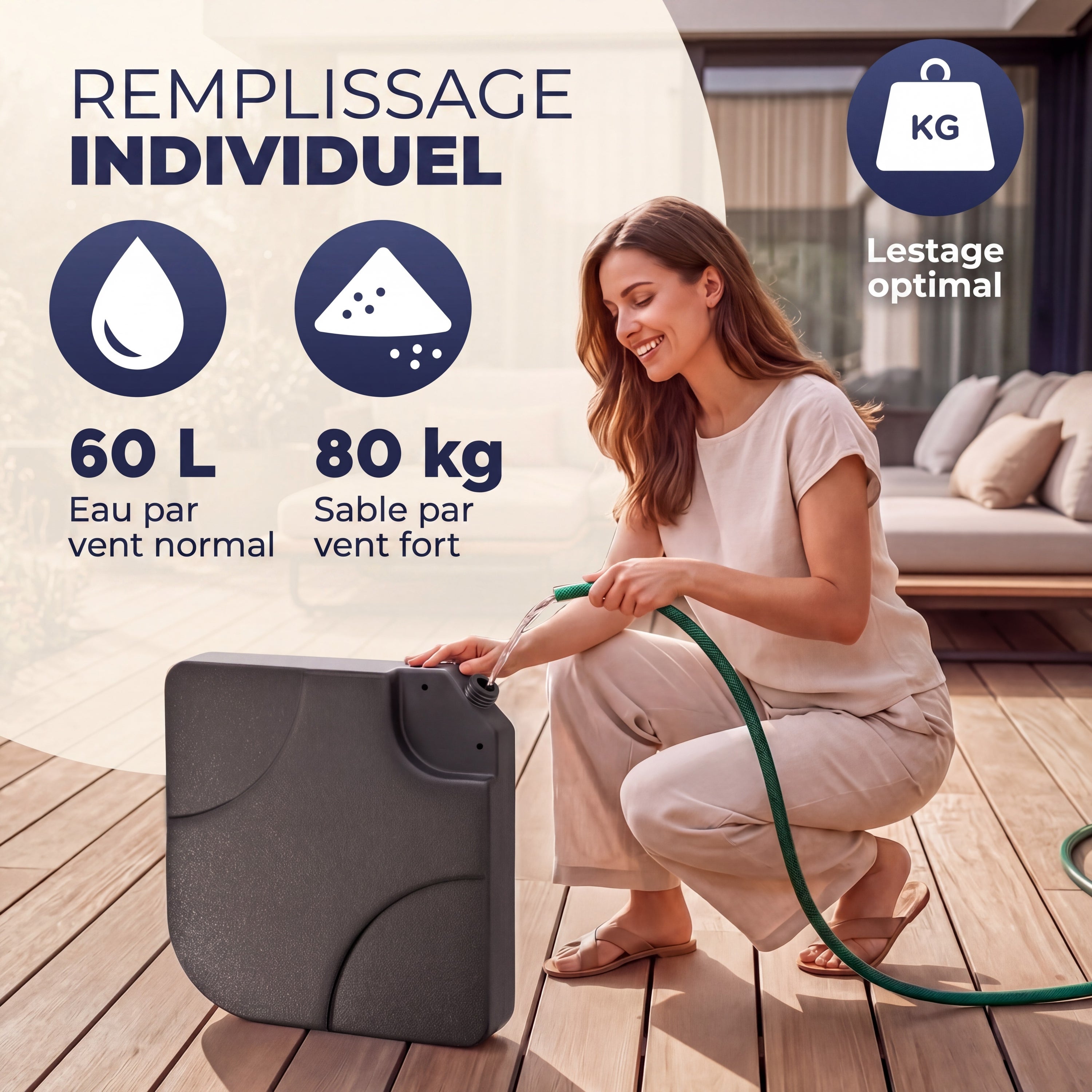 CASARIA® Set de 4 Dalles de Lestage HDPE Parasol avec Pied en croix Base 105x105cm Remplissable 60L Eau ou 80kg de Sable Support de parasol - 4