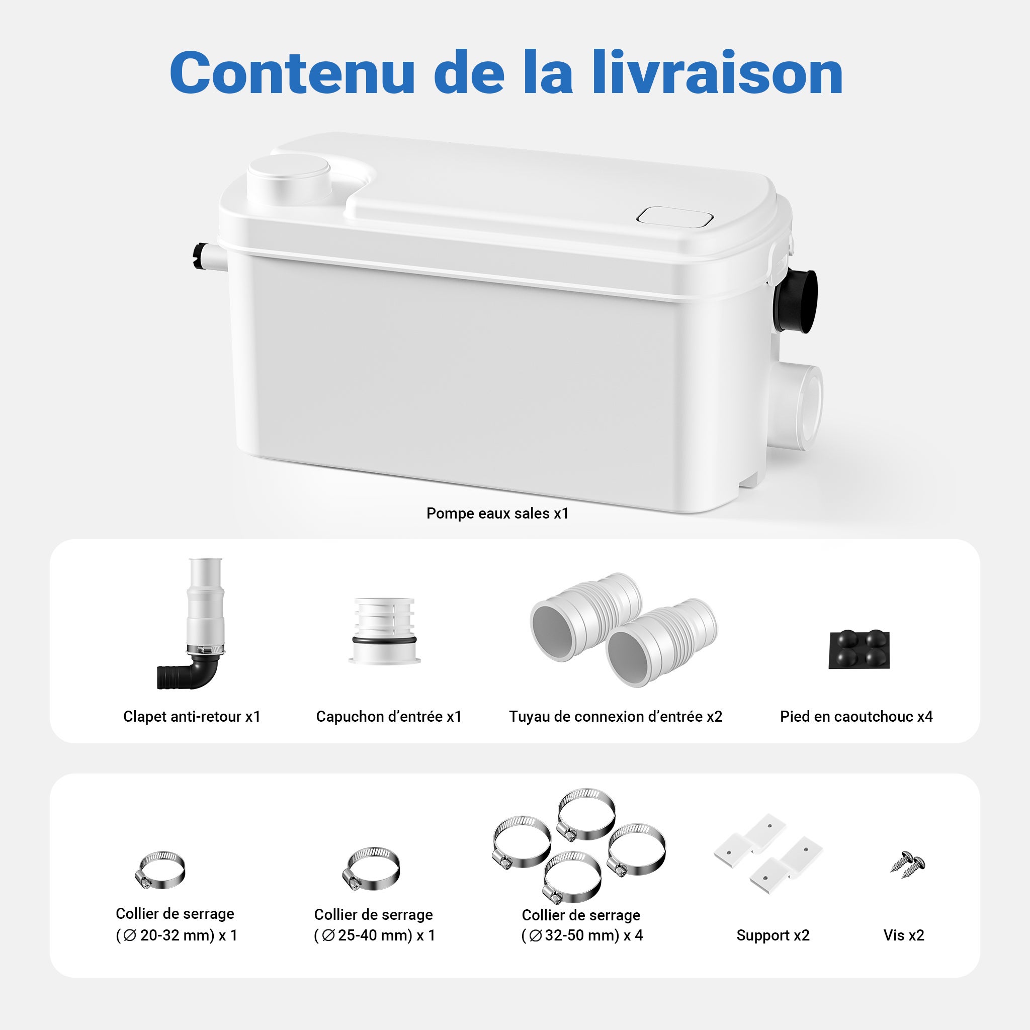 Pompe de relevage 3/1 compacte – 250 W – avec 3 entrées – Hauteur de refoulement max. 8,5 m – Eaux usées Eaux chargées Pompage – Station… XPOtool - 6